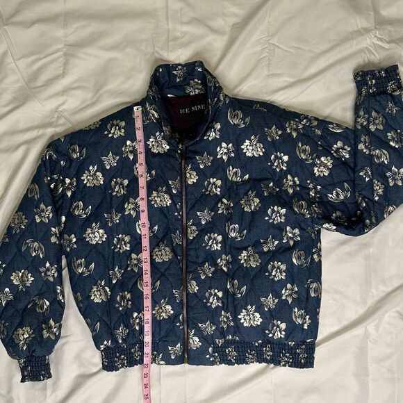 Ice Nine 1980s Vintage Quilted Floral Metallic Bomber Jacket Made in USA size S - Picture 11 of 15